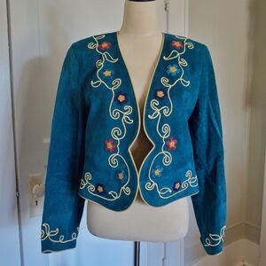 Teal Embroidered Suede Jacket